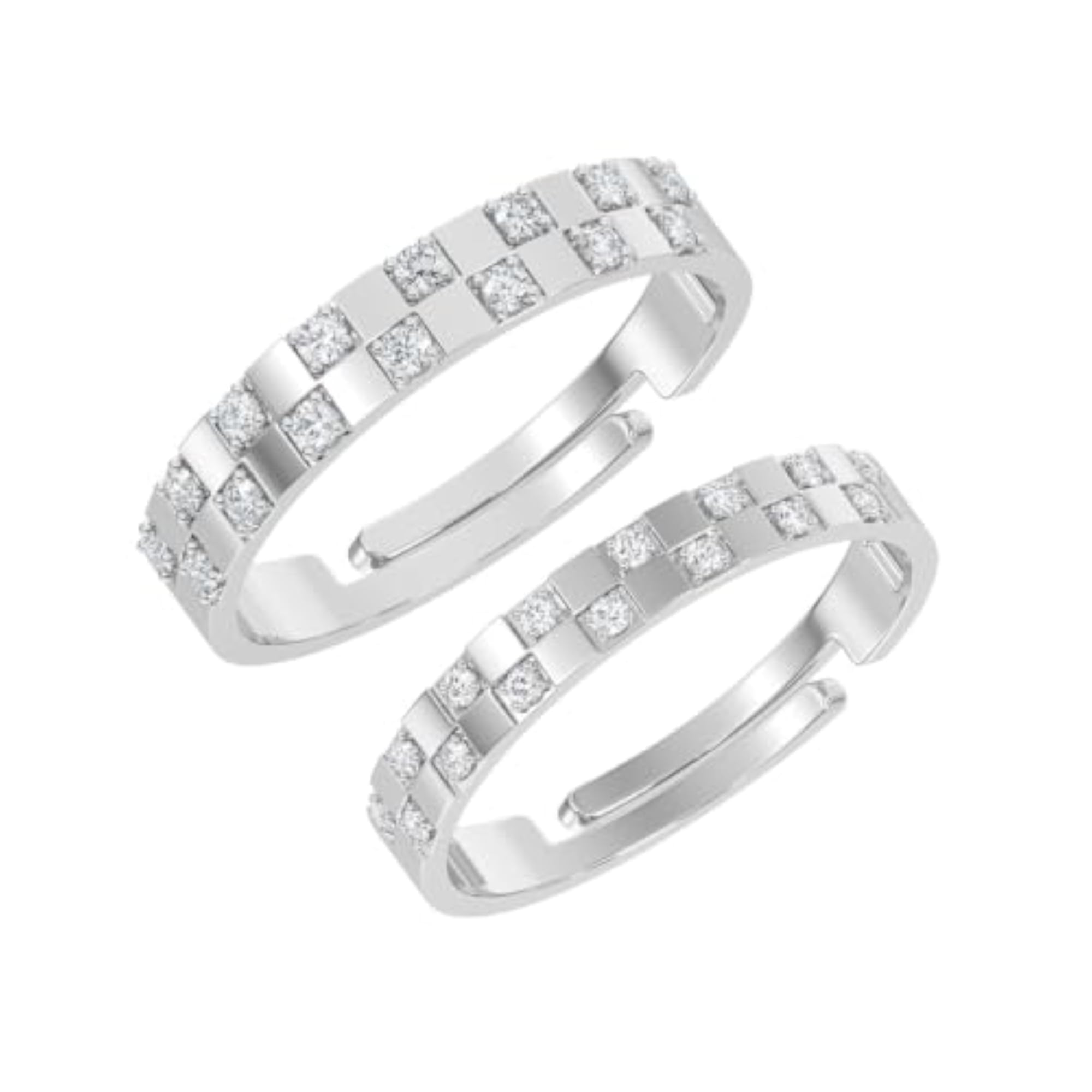 925 Sterling Silver Adjustable Chessboard Couple Ring