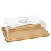 Quesera rectangular con tapa de plástico y base de madera, recipiente de cocina con asa para guardar queso y embutidos, 24,5 x 19,3 x 7,4 cm
