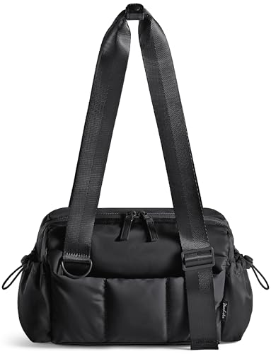 Uselike Small Gym Bag for Women 7L Mini Duffle Bag for Travel Lightweight Quilted Puffer Bag for Daily Cute Shoulder Bag for Dance with Wet Pocket (Black)