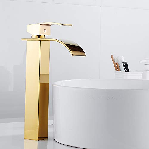 Grifo De Baño En Cascada Con Agua Fría Y Caliente De Latón Oro Grifo De Baño En Cascada Con Agua Fría Y Caliente De Latón Oro