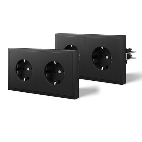 BSEED Steckdose mit Krallen, Matt Wandsteckdose Unterputz, Einbausteckdose mit Kindersicherung, Nur Horizontale Montage, C-Serie,2 Fach-2 Pack,150mm Schwarz