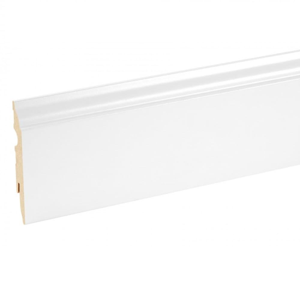 White Primed MDF Skirting Board with Easy Clip System - Prestige 82mm High x 2.2 Metre Long