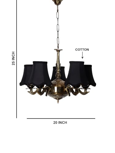 Image of Devansh 05 Lights Black Vintage Cotton Shade with Antique Golden Chandelier -M
