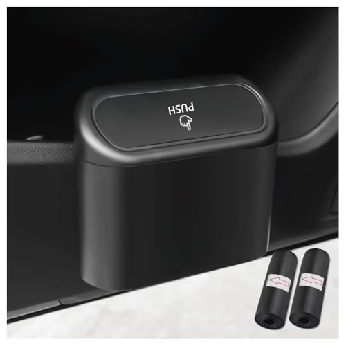 GTLM Papelera Coche + 2Piezas Bolsa de Basura,Basurero Coche para Almacenamiento para Asiento & Reposabrazos Central,Universal Papelera con Tapa,Accesorio Coche Interior (Negro)