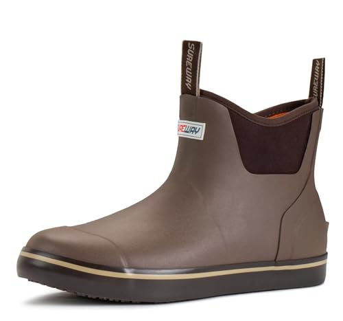 SUREWAY Men's Deck Boots Professional Non-Slip Fishing & Ankle Boating Boot Waterproof Rain Boots, Lightweight Neoprene Rubber Deck Boots