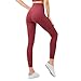 AMZSPORT Yoga Leggings Damen, High Waist Blickdicht Sportleggings Lang Laufhose Sporthose mit Taschen, Chianti Rot S