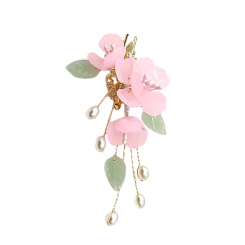 DRESSOOS シーレトロヘアクリップ ヴィンテージバレッタ 模造翡翠とパール装飾 ヘアアクセサリー 結婚式や宴会に適したクラシックデザイン