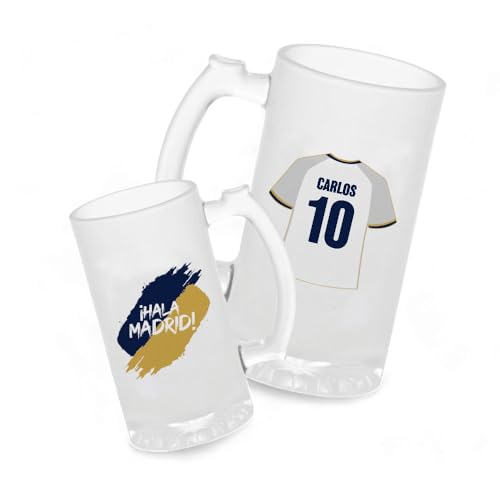 Jarra Cerveza Personalizada Fútbol Madrid | Regalo Original para Aficionados del Fútbol | Regalo Camisetas Equipos Futbol | Diseño Único y Duradero (Madrid)