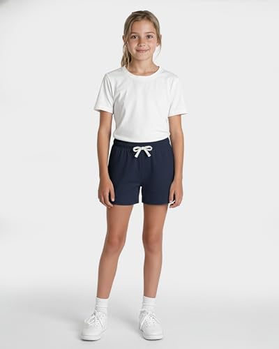 Image of Real Essentials 4 Pack: Girls French Terry Lounge Shorts - Ultra Soft Pull-On Gym, Camp, Sports & Everyday Shorts