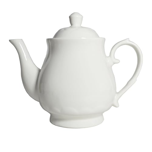 Image of White Porcelain Teapot, Large Chinese Lotus Tea Pot Coffee Tea Water Pot Vintage Ceramic Gooseneck Kettle (59oz)