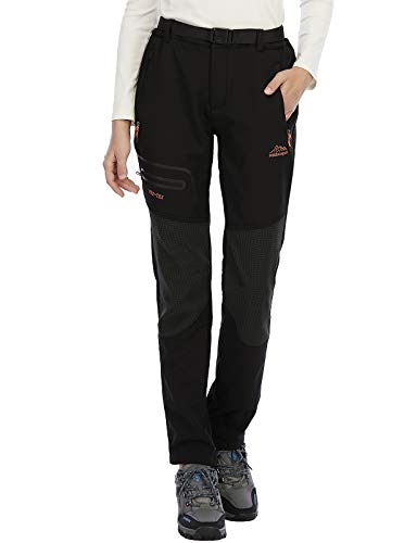 DAFENP Damen Wanderhose Skihose Wasserdicht Softshellhose Winddicht Winter Warm Gefüttert Outdoorhose Snowboardhose Trekkinghose KZ1635W-Black-2XL