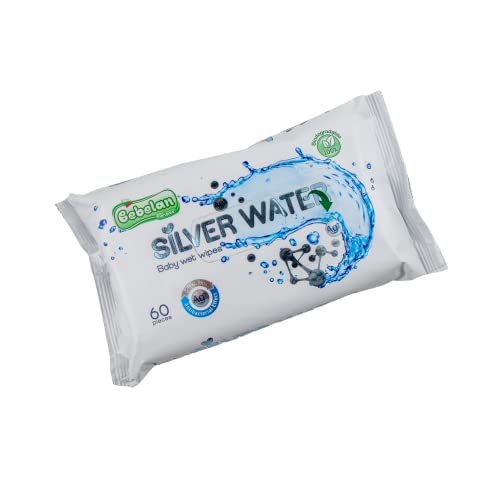 Toallitas húmedas Bebelan Silver Water con agua de plata, para recién nacidos y bebés, 0 + 100 % biodegradables, sin alcohol, parabenos, alérgenos (60 unidades) (1 paquete)