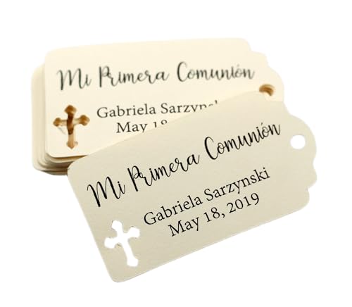 Mi Primera Communion Tags - Personalized Catholic Favor Tags (Set of 20) (Cream)