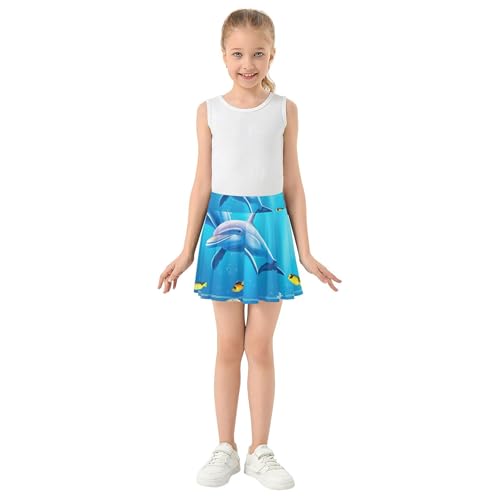 Underwater Scene Dolphins Fish Athletic Shorts for Girls Skorts Tennis Skirts Toddler Gymnastics Little Girl 3t3