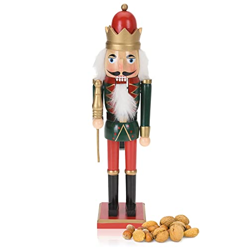 com-four® Dekofigur Nussknacker mit Zepter goldfarben -...