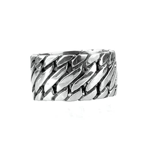 Ayoiow Bague Anneau en Acier Inoxydable,Bagues Bikers Homme Argent Bague Chaîne Punk Rock Taille 59