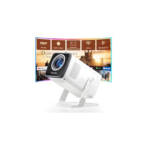 Officially-Licensed App & Auto Vertical KeystoneXuanPad Mini White Smart Projector WiFi 6 Bluetooth 5.4 Full HD 1080P Portable Projector with 210 Stand Compatible with Smartphone