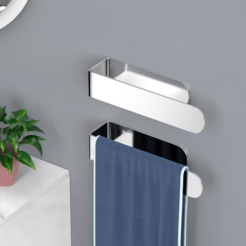 Image of HUFEEOH Hand Towel Bar Set, 2 Pack, Polished Silver Towel Holders, U-Shaped | Stainless Steel Adhesive Bath Organizer, Space Saver, Washcloth Storage in Bathrooms, Hotels, RVs, and Laundry Rooms