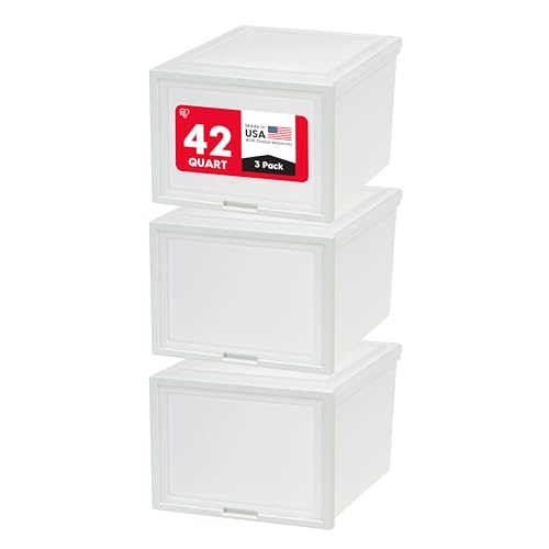 Image of IRIS USA 42 Qt. Stackable Storage Chest with Flip Door, 3-Pack, White
