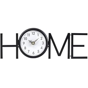 Vintage Small Desk Clock Black Metal Table Clock Battery Operated Silent Mantel Clock with Home Letter for Bedroom Living Room Home Office