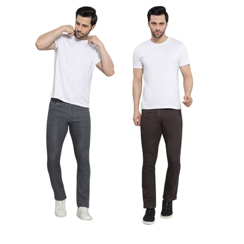 Image of DAIS Men's Stretchable Slim Fit Mid Rise Jeans, Pack of 2, (Combo of 2 Jeans)