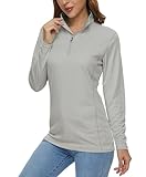 MAGCOMSEN Quarter Zip Pullover Women Rash Guard Womens Long Sleeve Tops Quick Dry Cooling Golf Shirt Workout Riding Light Grey,S