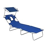 Faltbarer Strandkorb mit Baldachin, verstellbare 4-Positionen-Bräunungsliege, tragbarer Sonnenschutz mit Gesichtsloch, ideal für Außenterrasse, Rasen, Pool, Camping, Deck - Blau