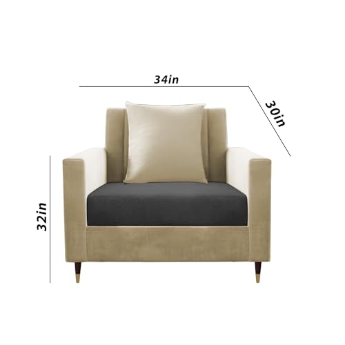 Image of Casaliving Garcia 1 Seater Sofa Set for Living Room (Cream Black Colour) Premium Fabric Sofa