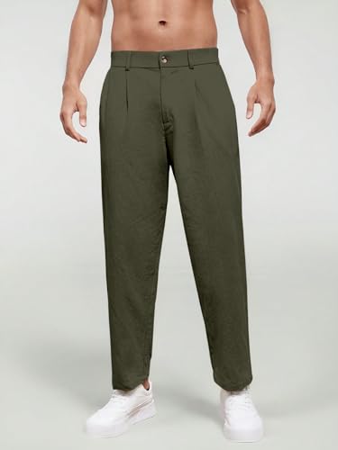 Image of Aahwan Khaki Solid Men's Regular Fit Cotton Slant Pocket Straight Leg Pants