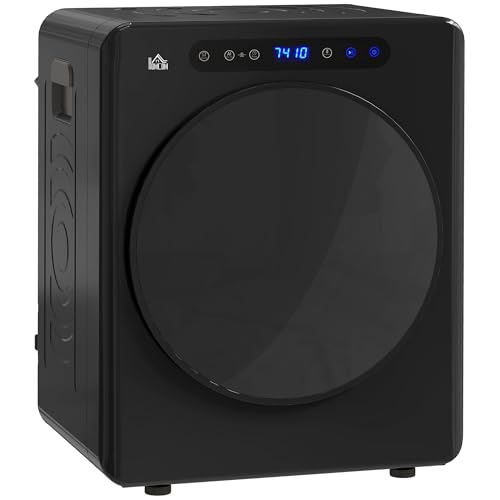 HOMCOM Mini Ablufttrockner 3 kg Wäschetrockner mit Desinfektion, 6 Programmen, 1000W Trockner mit Touch-Screen, 3 Temperaturen und Timer, für Wohnmobile, Haus, Schwarz