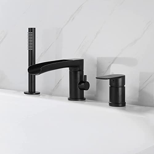 Mitigeur cascade de baignoire noir mat avec douchette chic - 2