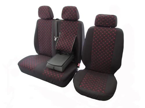 2 + 1 fundas de asiento diseñadas para adaptarse a Peugeot Boxer, Citroen, Jumber, Fiat Ducato 2006-2024, terciopelo rojo LHD