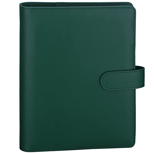Image of Antner A5 Notebook Photocard Binder with 6 Ring Planner, PU Leather Refillable Budget Binder Loose Leaf Organizer Cover with Magnetic Buckle, Dark Green