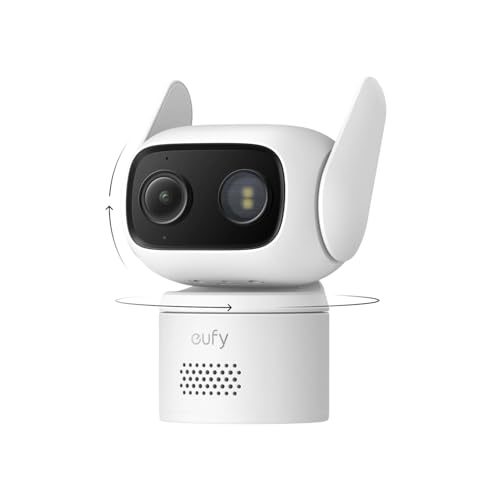 eufy Wired Cam C31,360° Pan/Tilt,Outdoor Camera,Indoor Cameras House Security,Dual Antenna,Colour Night Vision,Subscription-Free On-Device Storage,AI People/Vehicle/Pet/Crying Detection,24/7 Recording
