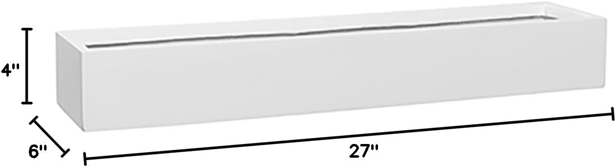 Pottery Pots Modern Rectangular White Flower Pot - Fiberstone Low Slim Balcony Planter Box, 4" H x 6" W x 27" L The Essentials Series
