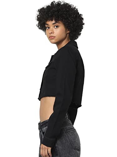 Image of ONLY Women Black Solid Cropped Denim Jacket