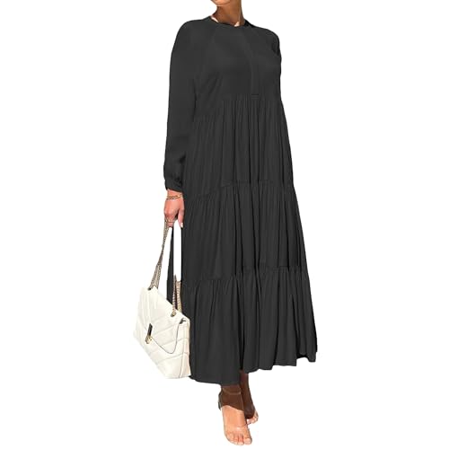 Robe élégante à volants et col rond de couleur noire en taille M