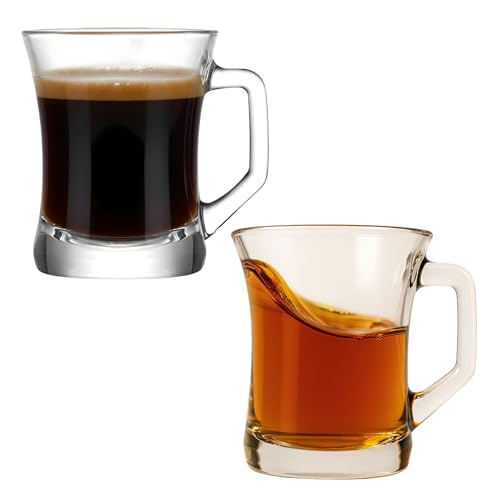yersiz Glass Coffee Mugs Set of 6, Clear Coffee Cups with Handles for Hot & Cold Drinks, Small Glass Mugs for Espresso, Tea, Herbal Tea, Cappuccino, Latte, Juice, Durable Drinkware with Thick Base