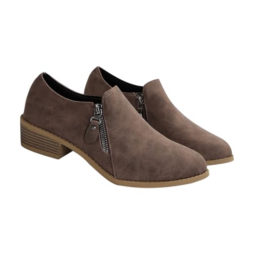 Stiefeletten Damen Mit Absatz Leder Halbschuhe Chelsea Boots Retro Damenstiefel Reißverschluss Kurzschaft Stiefel Schlupfstiefel Lederschuhe Arbeitsstiefel Winterstiefel Freizeitschuhe Gr.36-43