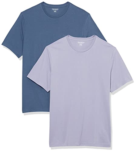 Amazon Essentials Camiseta de Cuello Redondo de Algodón, Manga Corta, Corte Clásico Hombre, Pack de 2, Azul Efecto Lavado/Lavanda, M