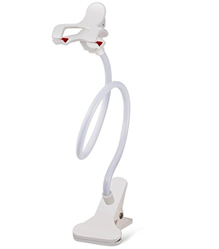 Daorier Support pour Smartphone Téléphone Rotation à 360 Fixation universelle Mobile Phone Pince Soutien Paresseux Bras Habile avec Clip pour iPhone X/ 8/ 8 Plus/ 7/ 6/ 5 Samsung Galaxy Note-Blanc