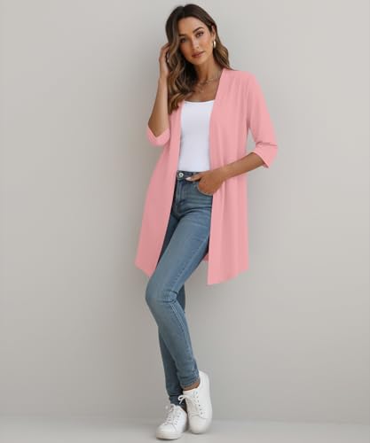 Image of YSYOKOW Lightweight Cardigans for Women 3 /4 Sleeve Long Open Front | Cardigan sweaters for women lightweight, summer cardigans for women lightweight, long cardigans for women trendy, dressy