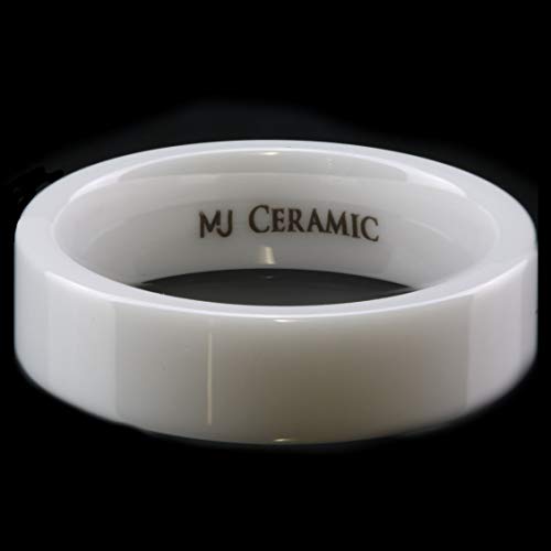 Mj Metals Jewelry CER-0676_8 White Ceramic 6Mm Wedding Band Flat Pipe Cut High Polished Ring Size 8 thumb #2
