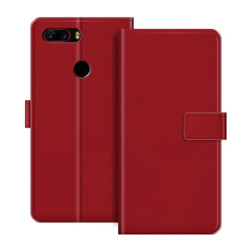 ESACMOT Funda de Cartera de Cuero Compatible con ZTE Nubia Z17S Funda Tipo Libro con Tarjetero y Soporte, Cierre Magnético, Estilo Folio Resistente a (Rojo)