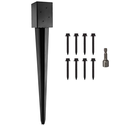 LADECH 4x4 Fence Post Anchor Ground Spike 36 Length Metal Black Powder Coated Mailbox Post Anchors Fit 3.5x3.5 Lumber (1 Black)