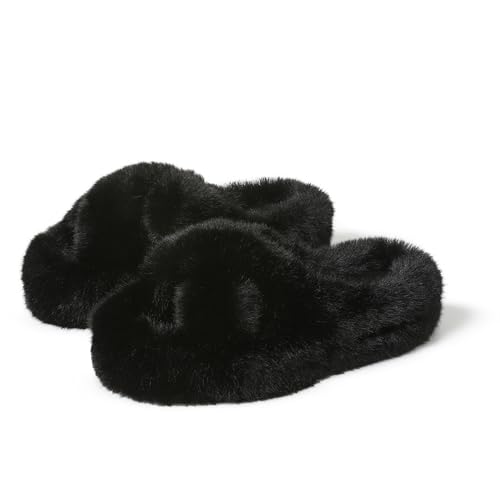 CELNEPHO Fuzzy Slippers for Women Cross Band Cozy Cute Plush Home Slippers Fluffy Furry Open Toe House Shoes Indoor Outdoor Slide Slipper Gift3