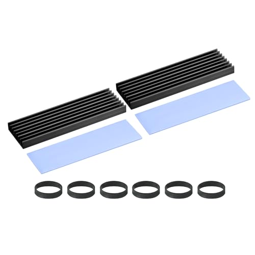 PATIKIL M.2 2280 Nvme SSD Heatsink 70x22x6mm, 2 Set Radiator Cooler Aluminum Heat Sink Cooling Fin with Thermal Pads/Tape/Rubber Ring for Laptop Electronics CPU Led, Black