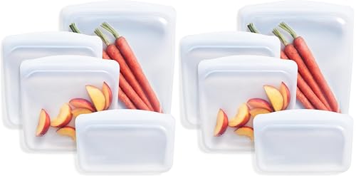 Stasher Silicone Reusable Storage Bags,Reusable Freezer Bags,Microwave,Dishwasher,Oven Safe,Sous Vide,Premium Lunch Containers,Eco Friendly,Food Storage Bag,Snack-Bags,Clear,(Pack of 8)