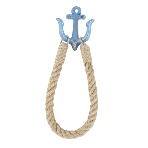 Notakia Vintage Cast Iron Nautical Anchor Wall Hooks Coastal Towel Hooks Decorative Wall Mounted Hanger for Beach House Lake House or Bathroom Decor Rustic Towel Rack Blue Toilet Paper Holder
