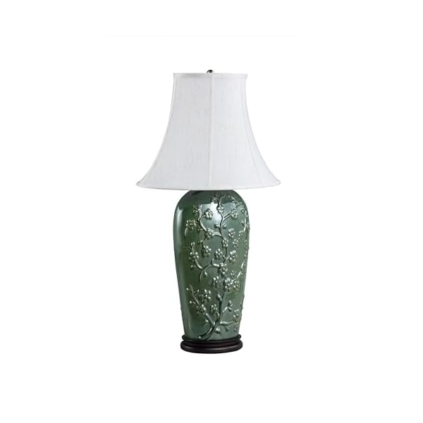 Aspen Creative 40013, 33 1/2" High Traditional Ceramic Table Lamp, Green with Dark Brown Wood Base and Oval Bell Shaped Lamp Shade in Off White, 20" x 11" Wide - Image 3